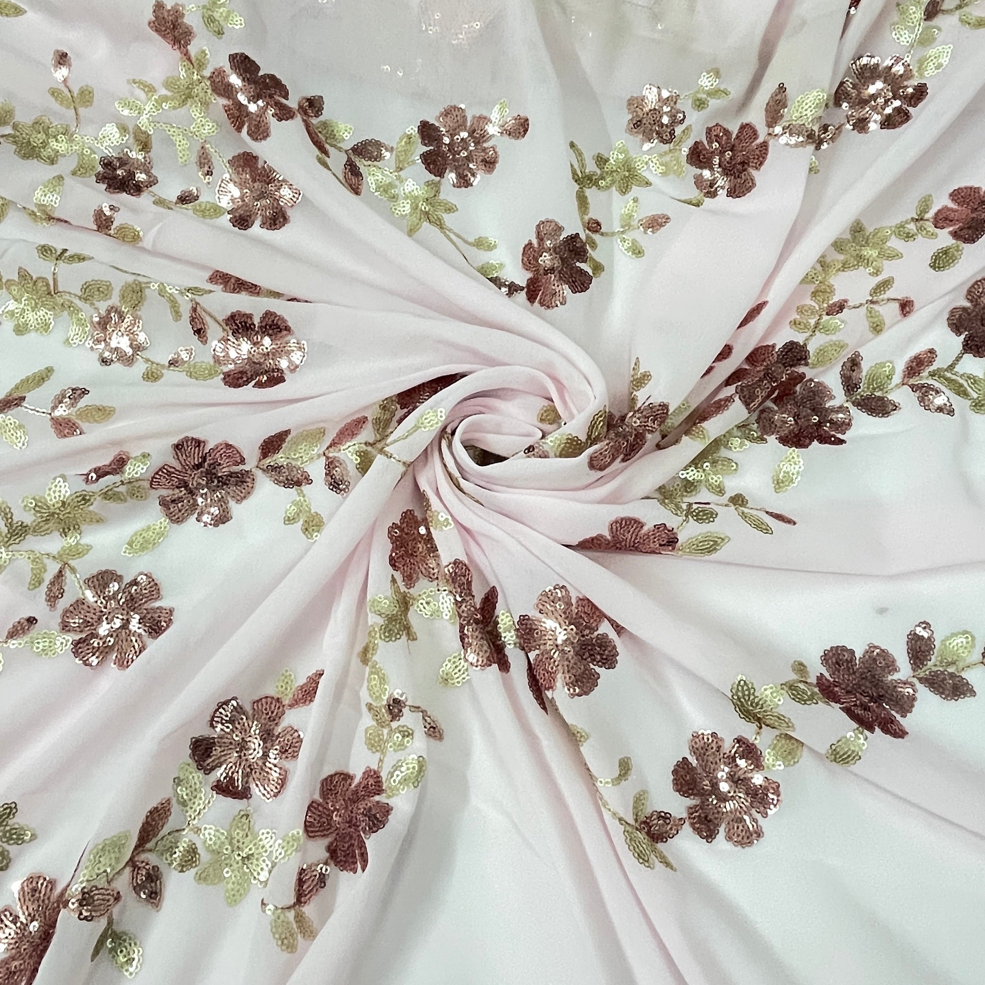 Pink Floral Sequence Georgette Fabric - TradeUNO