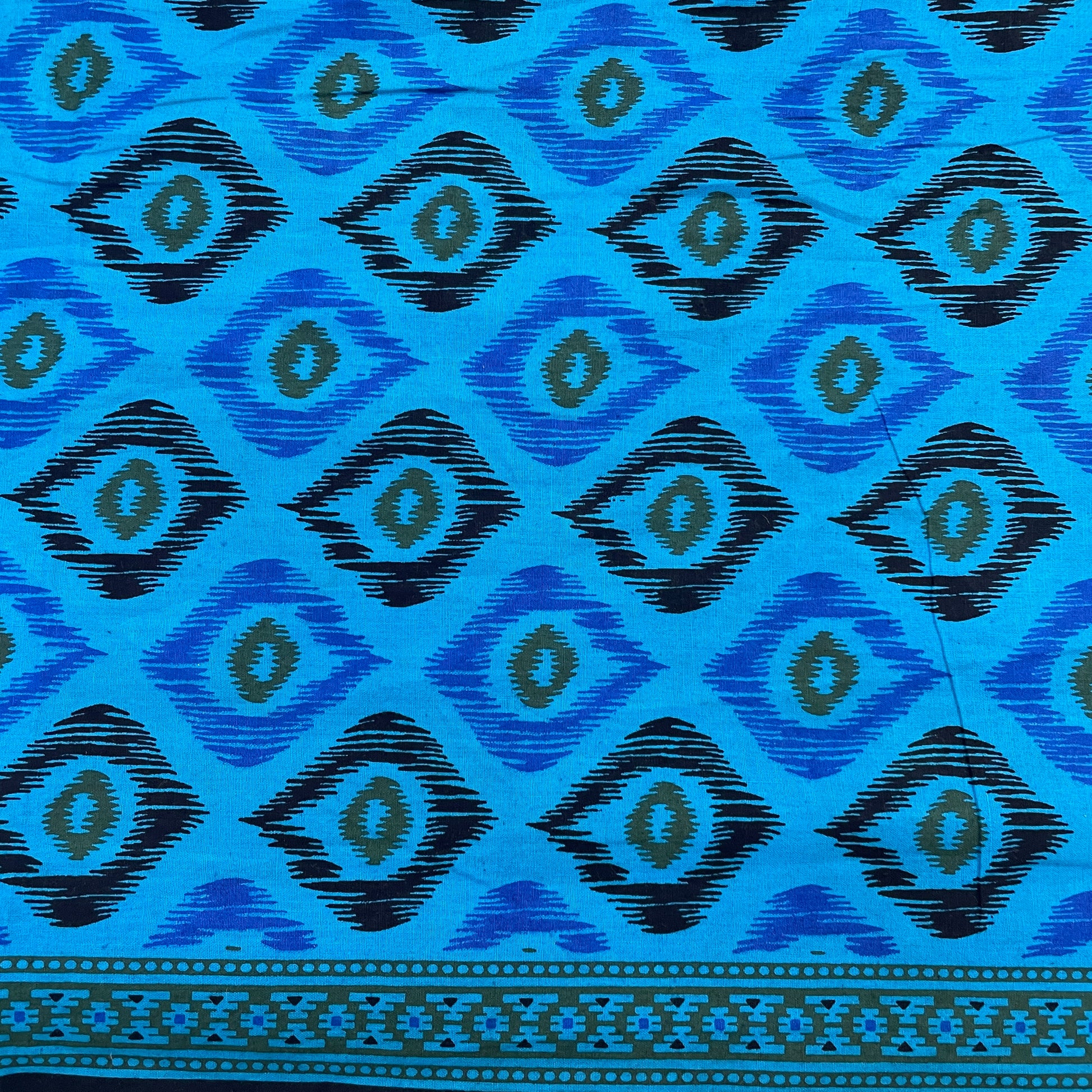 Blue Ikkat Print Poplin Cotton Fabric - TradeUNO