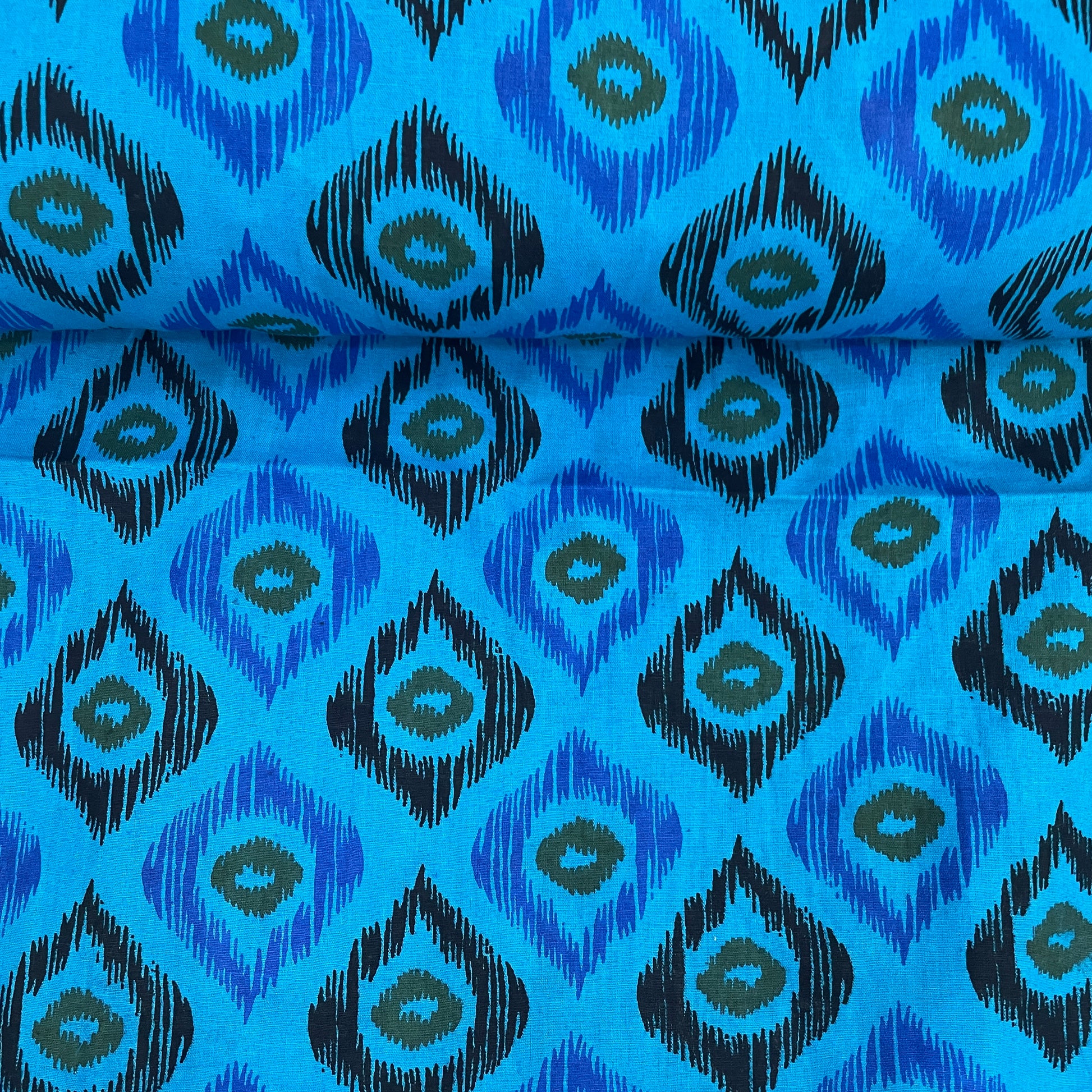 Blue Ikkat Print Poplin Cotton Fabric - TradeUNO