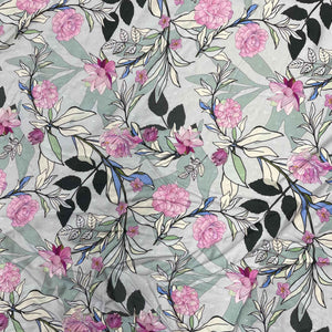 Grey Floral Print Rayon Dobby Fabric
