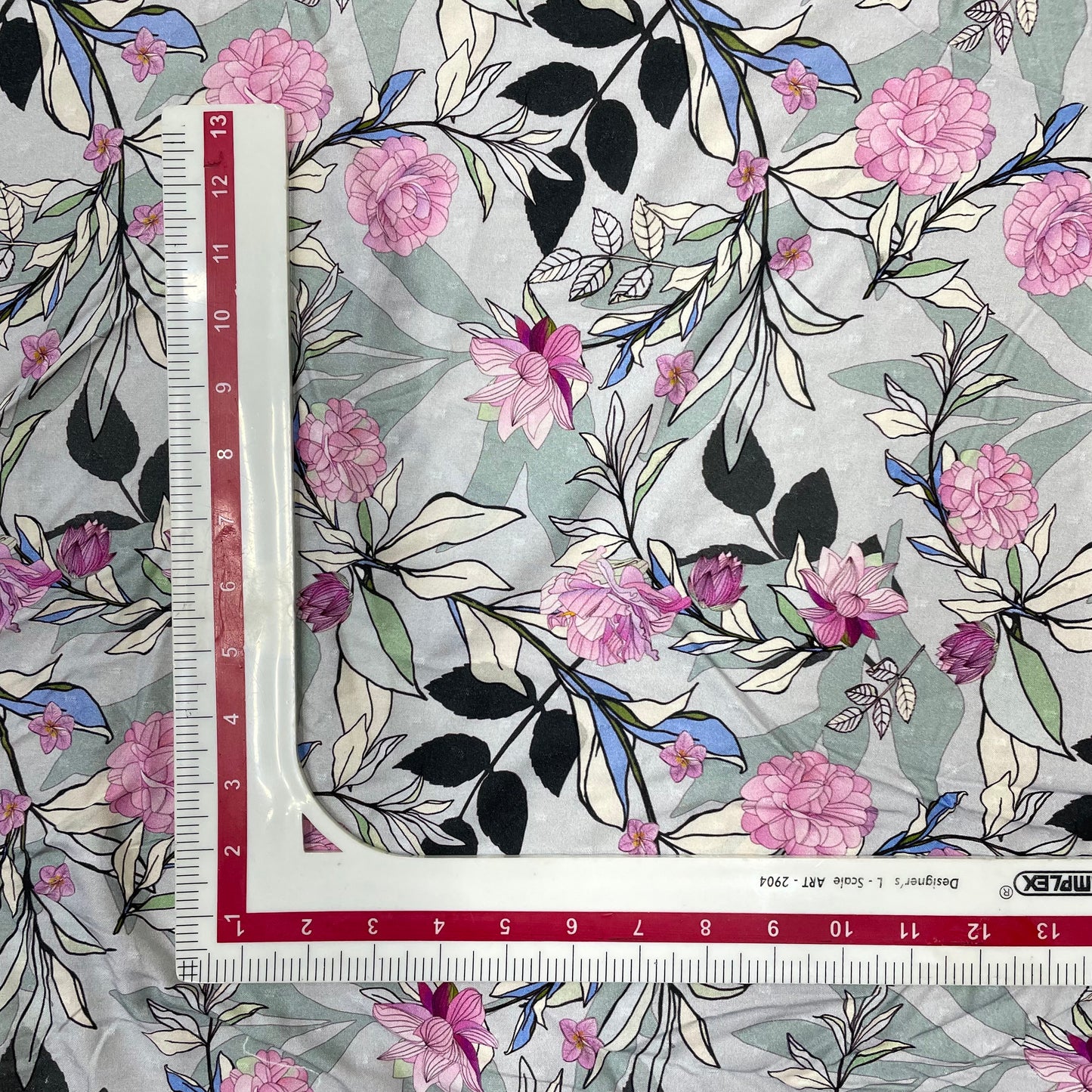Grey Floral Print Viscose Dobby Fabric Trade UNO