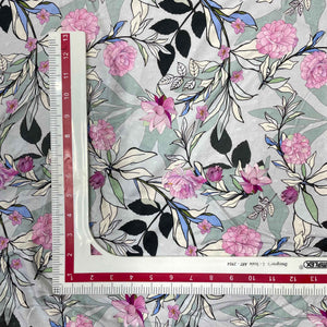 Grey Floral Print Rayon Dobby Fabric