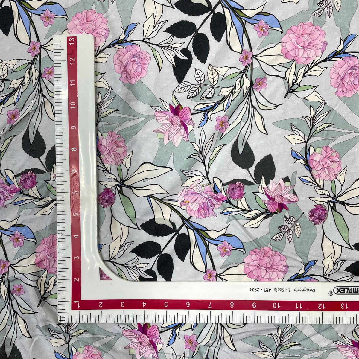 Grey Floral Print Rayon Dobby Fabric