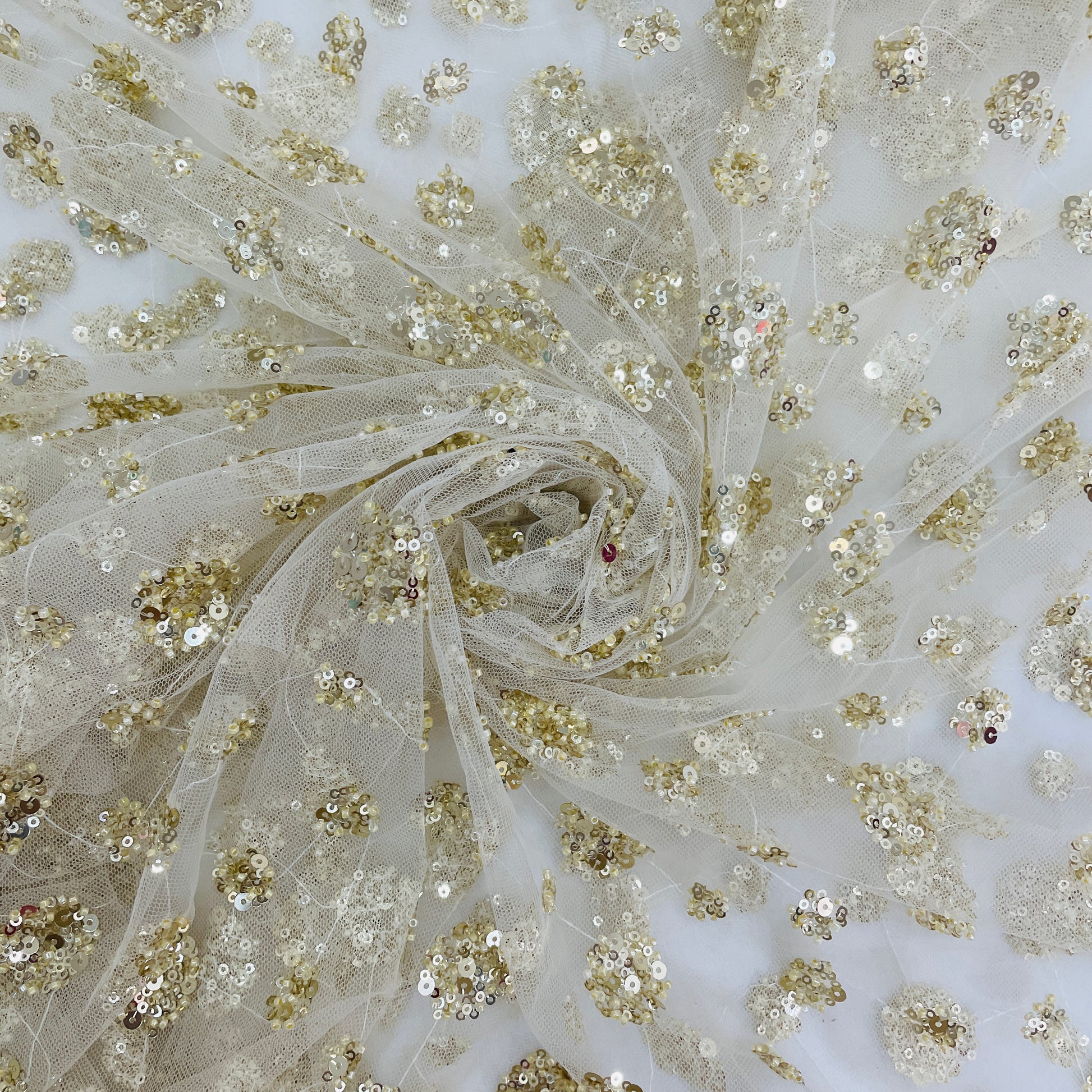 Gold Floral Sequence Embroidery Net Imported Fabric - TradeUNO