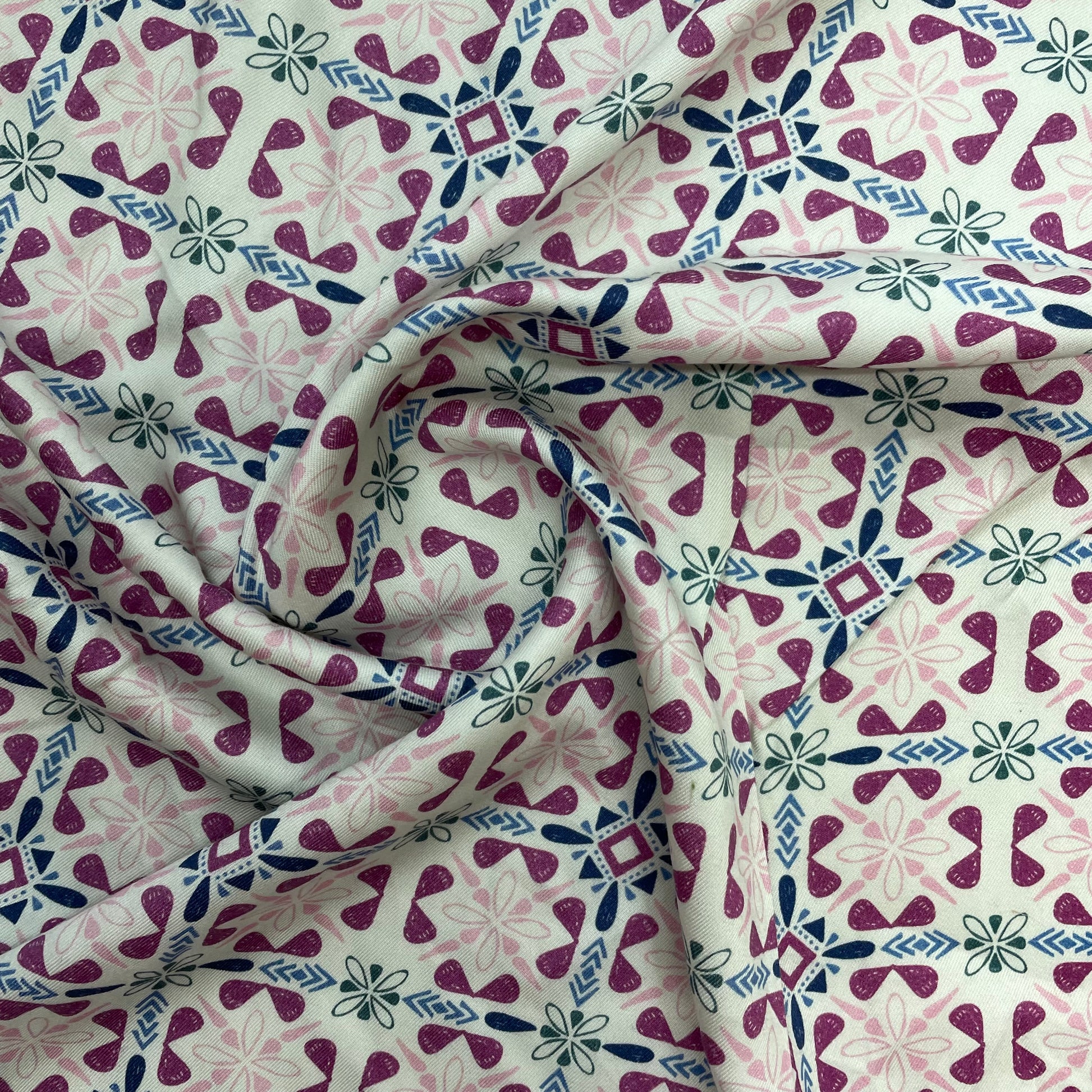 White & Pink Geometrical Print Viscose Fabric Trade UNO