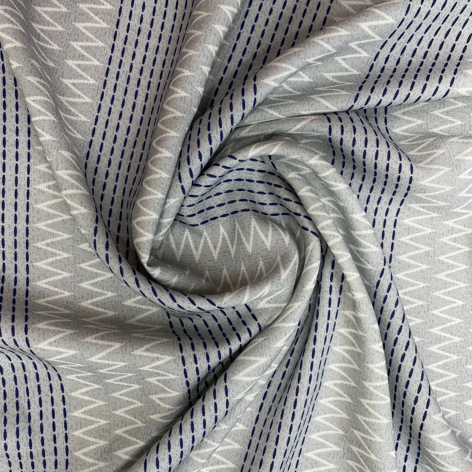 Grey Geometrical Print Viscose Fabric Trade UNO