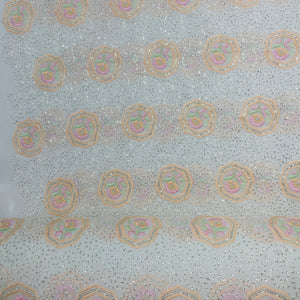 White With Pink Floral Sequence Thread Embroidery Dyeable Georgette Fabric - TradeUNO