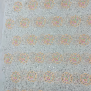 White With Pink Floral Sequence Thread Embroidery Dyeable Georgette Fabric - TradeUNO