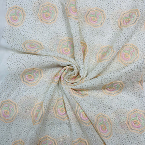 White With Pink Floral Sequence Thread Embroidery Dyeable Georgette Fabric - TradeUNO
