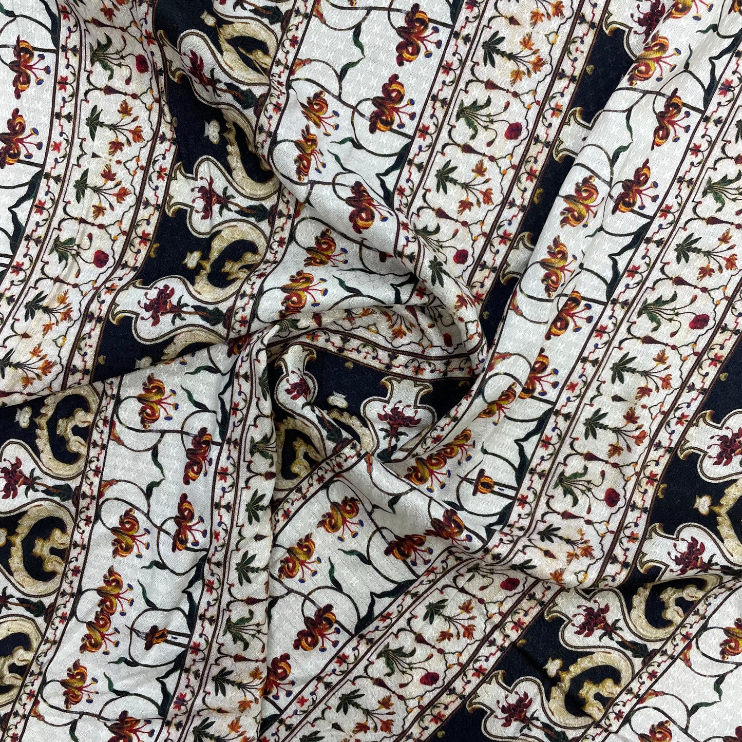 White & Black Mughal Print Viscose Fabric Trade UNO