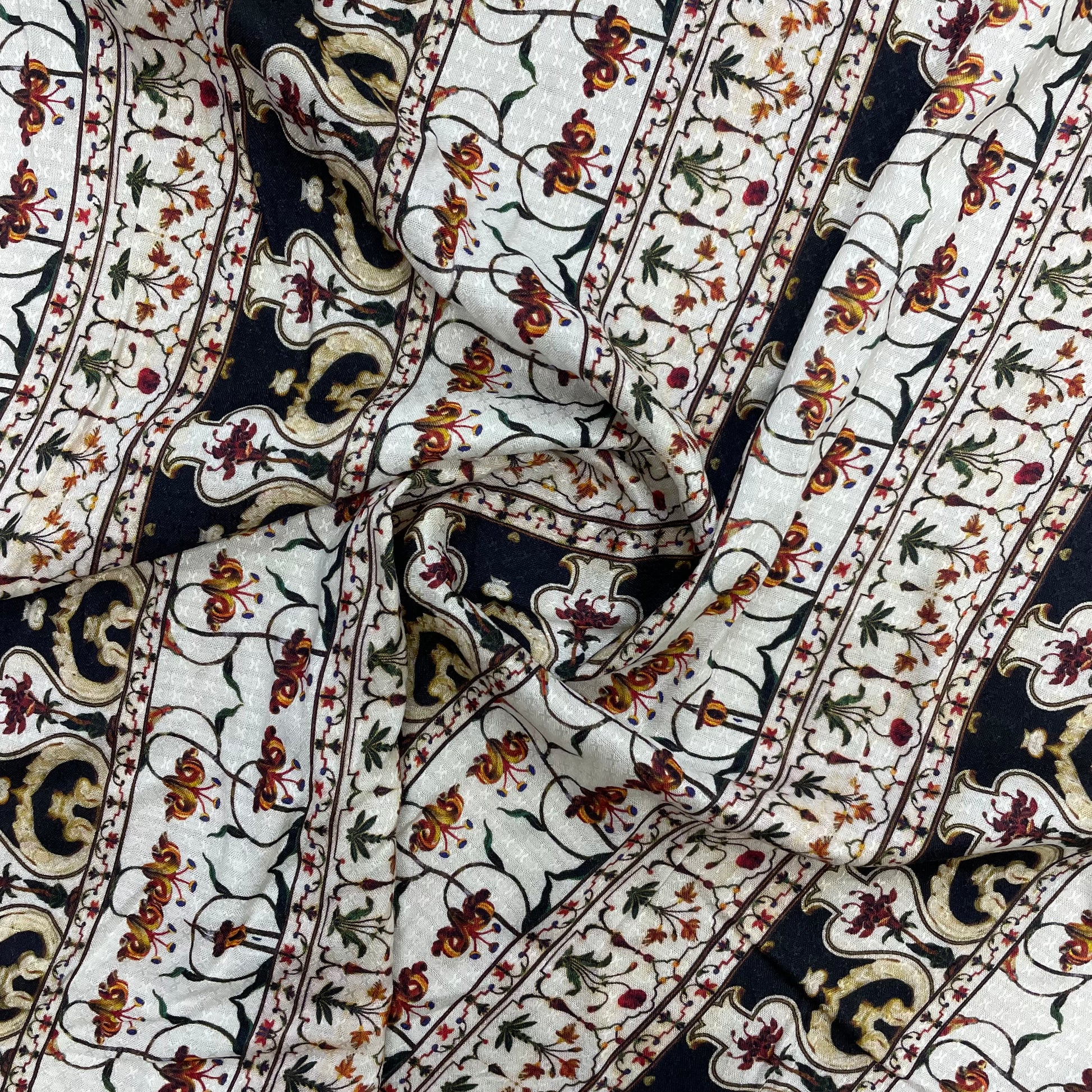 White & Black Mughal Print Viscose Fabric Trade UNO