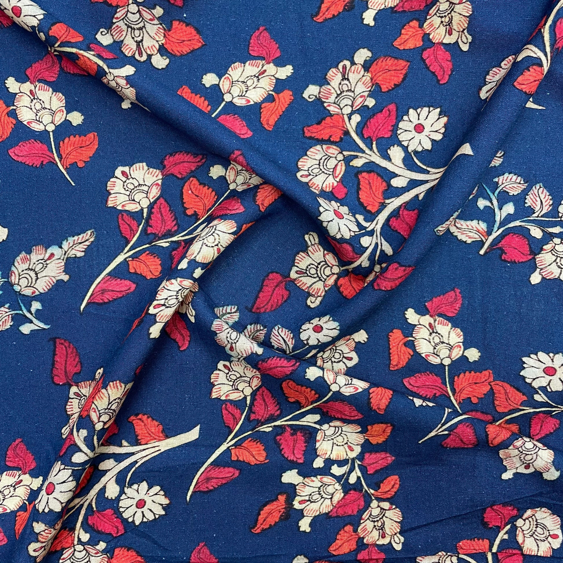 Navy Blue Floral Print Viscose Fabric Trade UNO