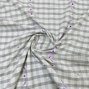 Exclusive White & Black Check With Mirror Sequence Embroidery Cotton Fabric