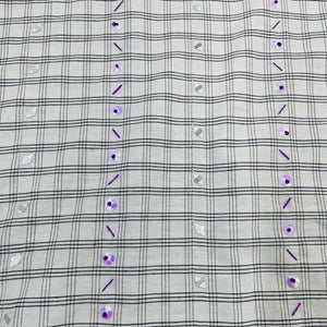 Exclusive White & Black Check With Mirror Sequence Embroidery Cotton Fabric