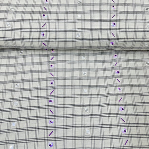 Exclusive White & Black Check With Mirror Sequence Embroidery Cotton Fabric