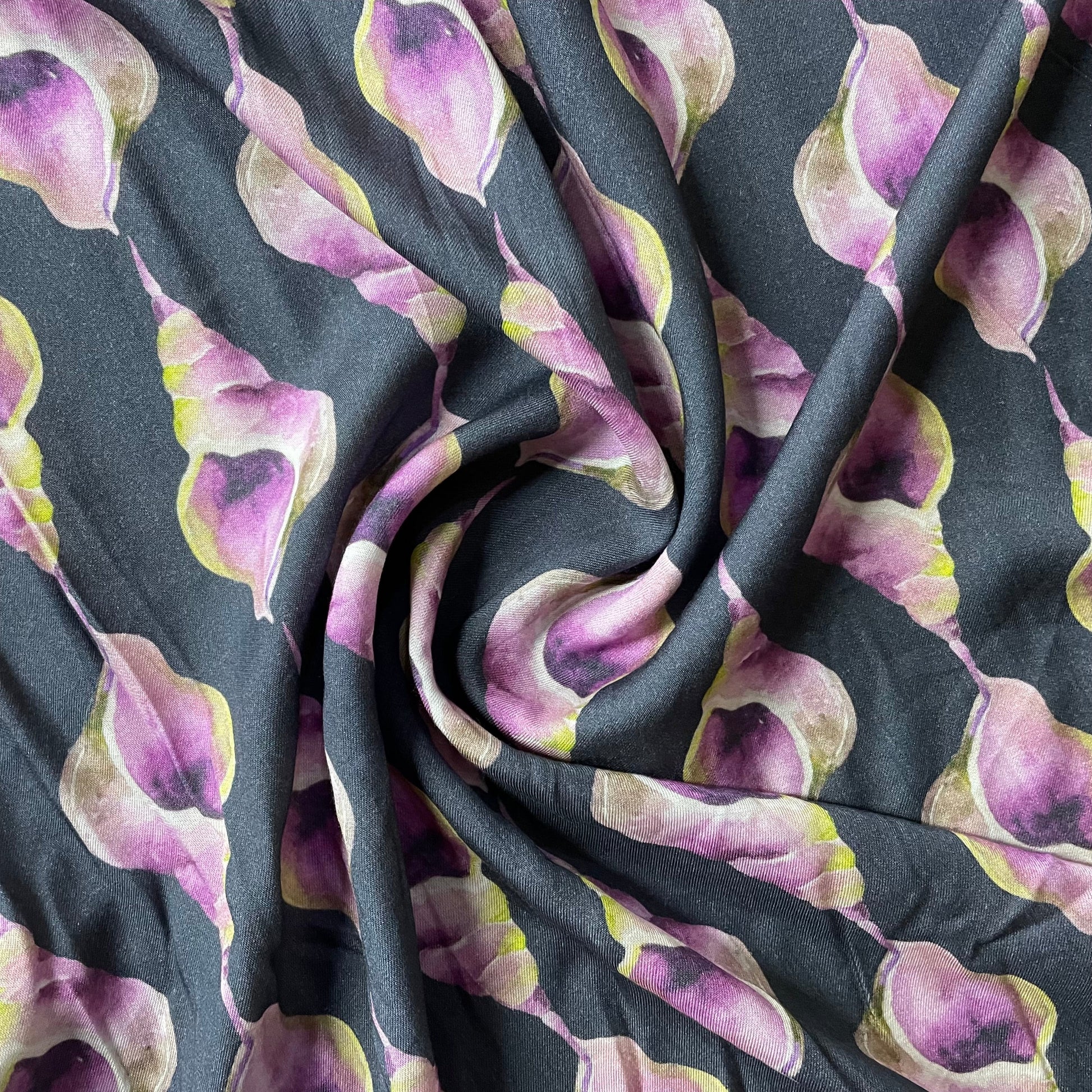 Black Digital Print Viscose Fabric Trade UNO