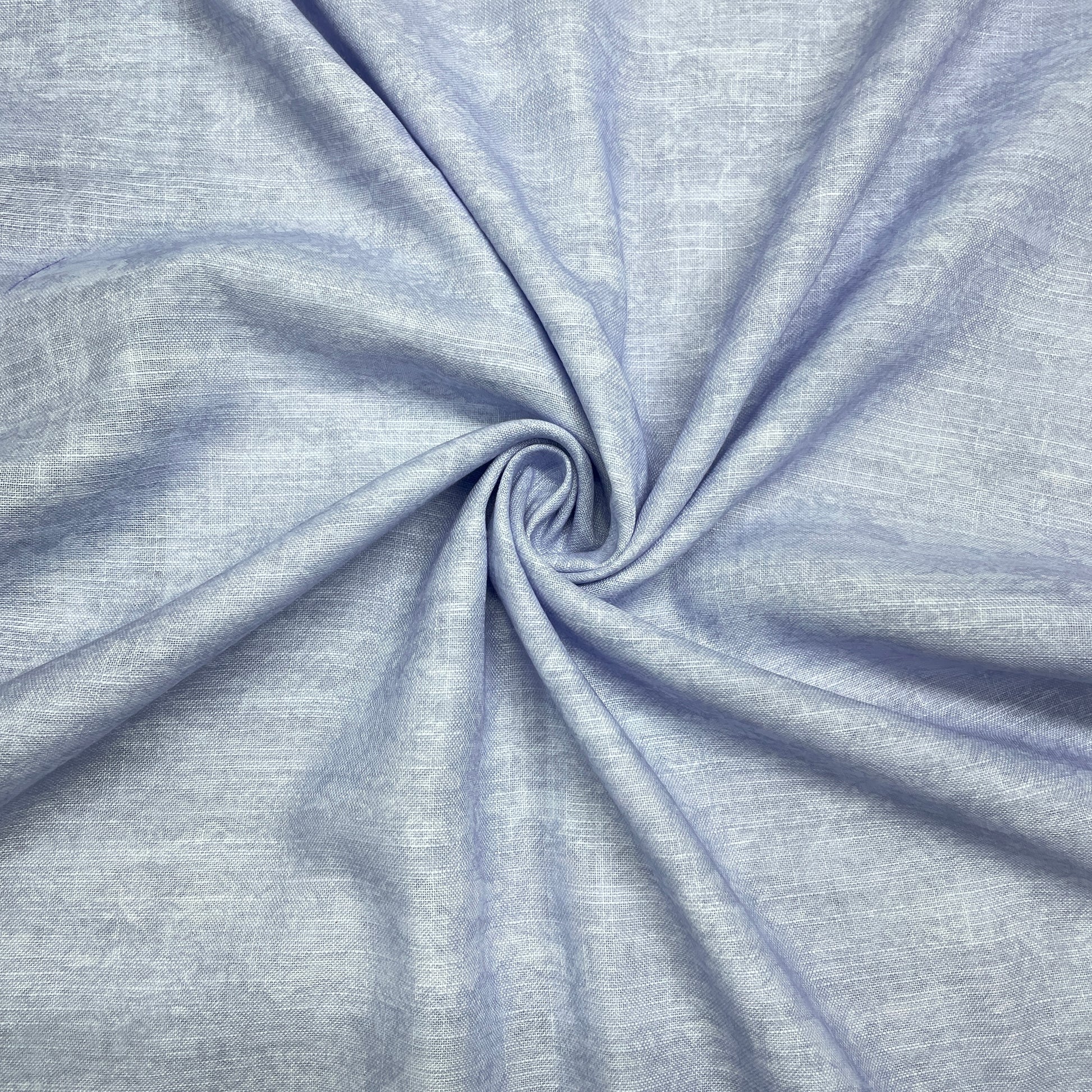 Sky Blue Border Print Linen Fabric - TradeUNO