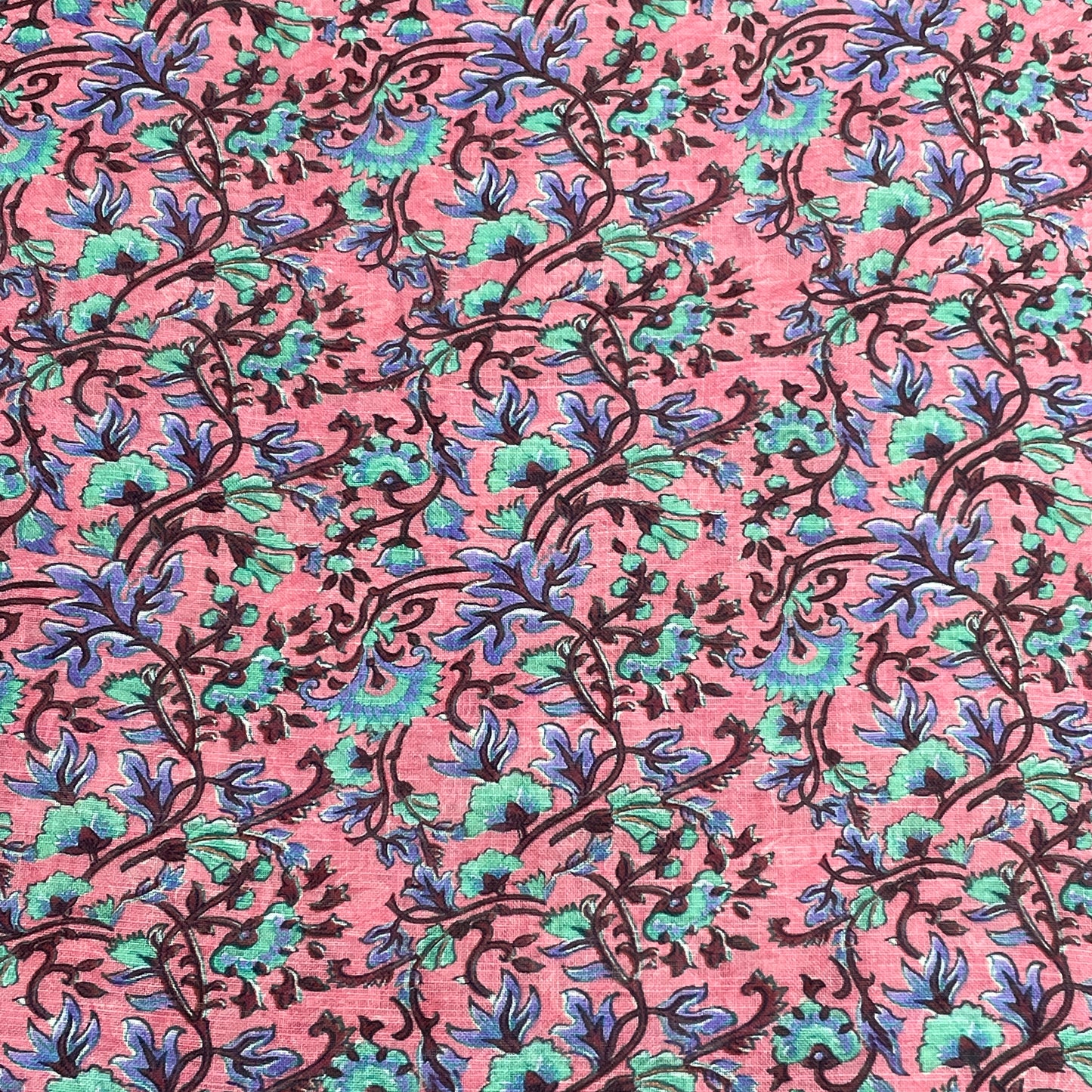 Pink With Blue & Green Floral Digital Print Linen Fabric - TradeUNO
