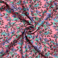 Pink With Blue & Green Floral Digital Print Linen Fabric - TradeUNO