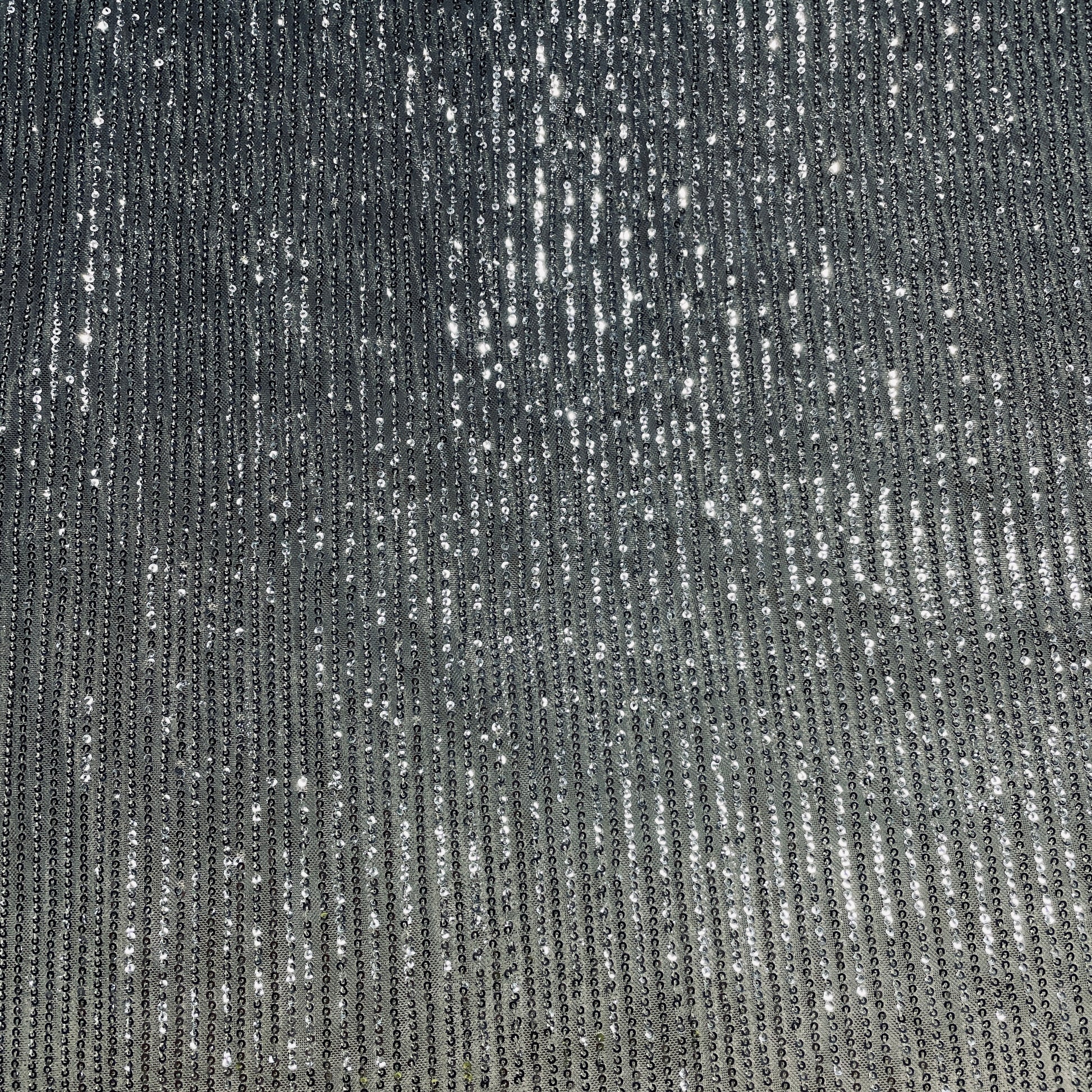 Grey Sequence Embroidery Net Lycra Fabric - TradeUNO
