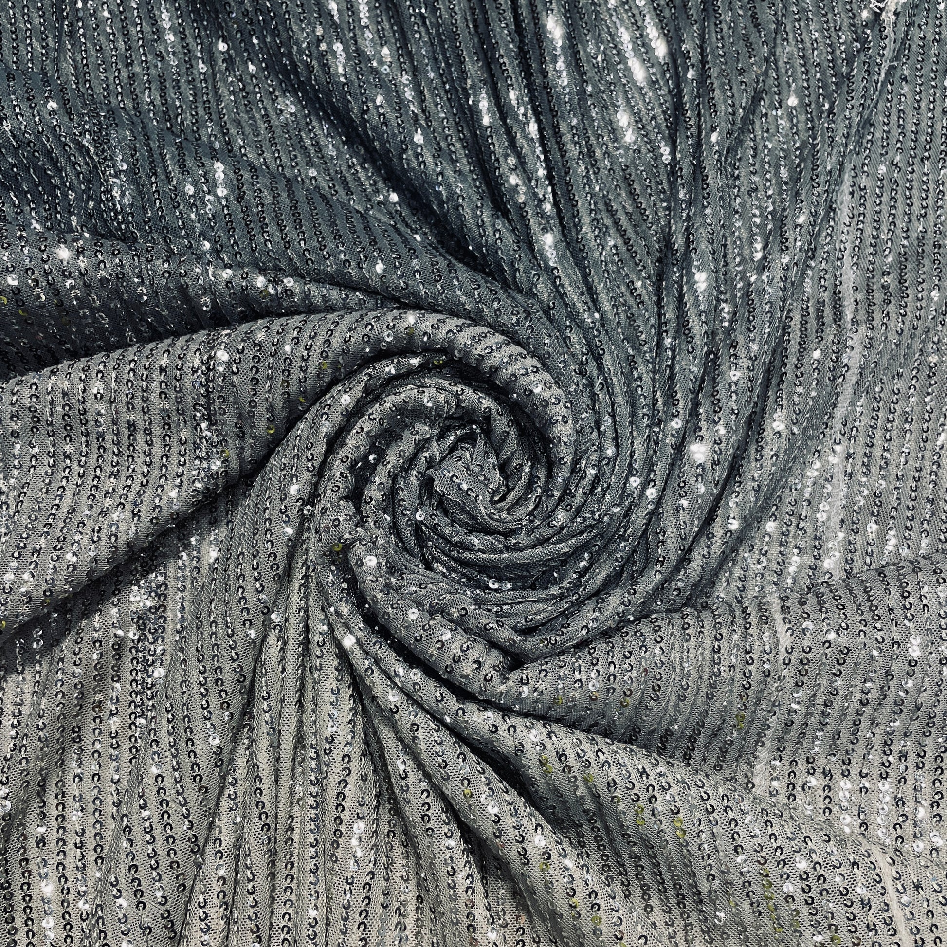 Grey Sequence Embroidery Net Lycra Fabric - TradeUNO