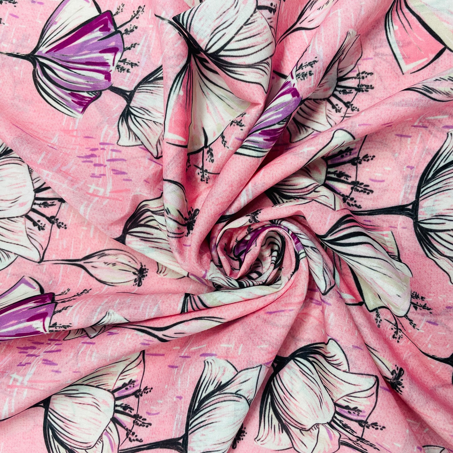 Pink Floral Print Muslin Fabric
