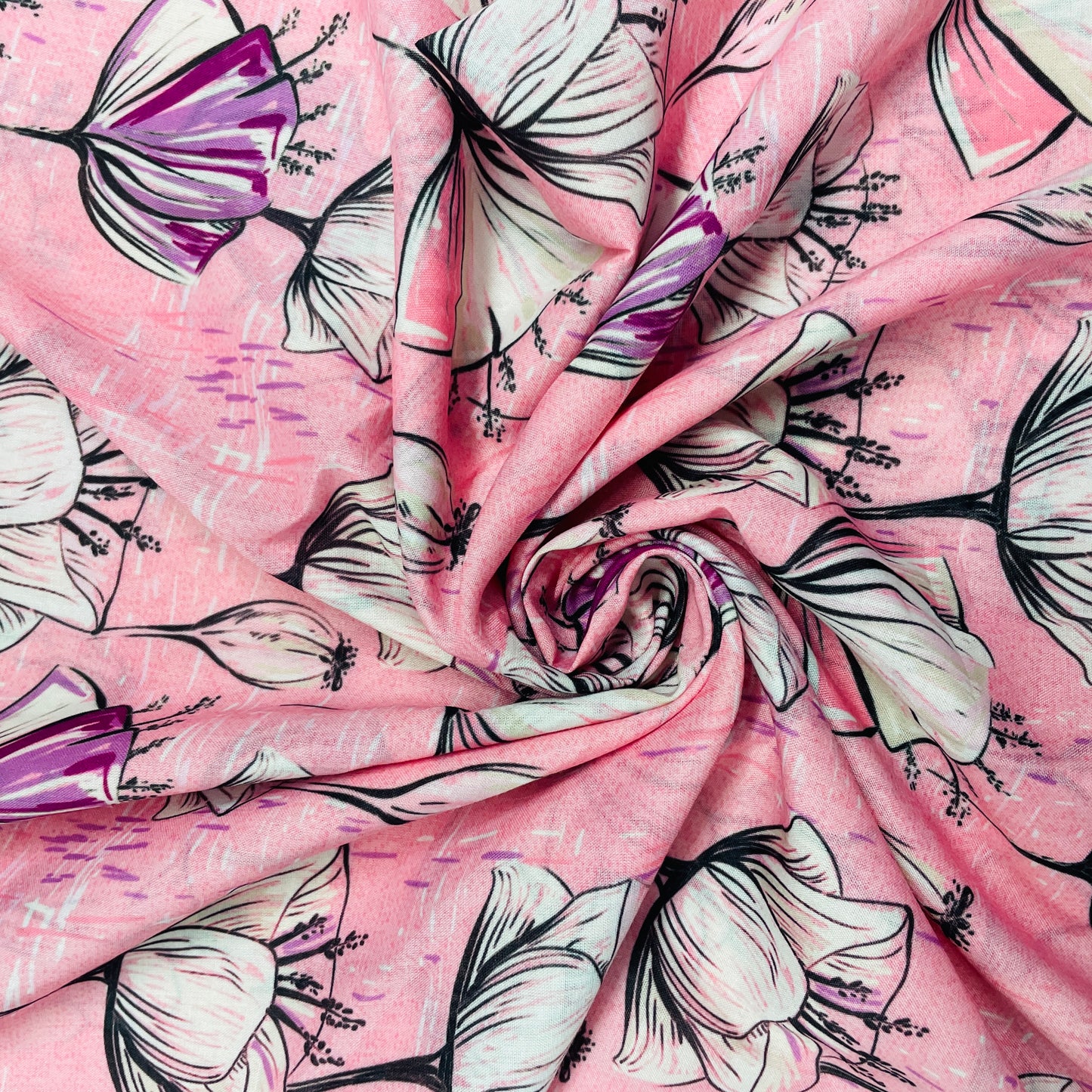 pink floral print muslin fabric