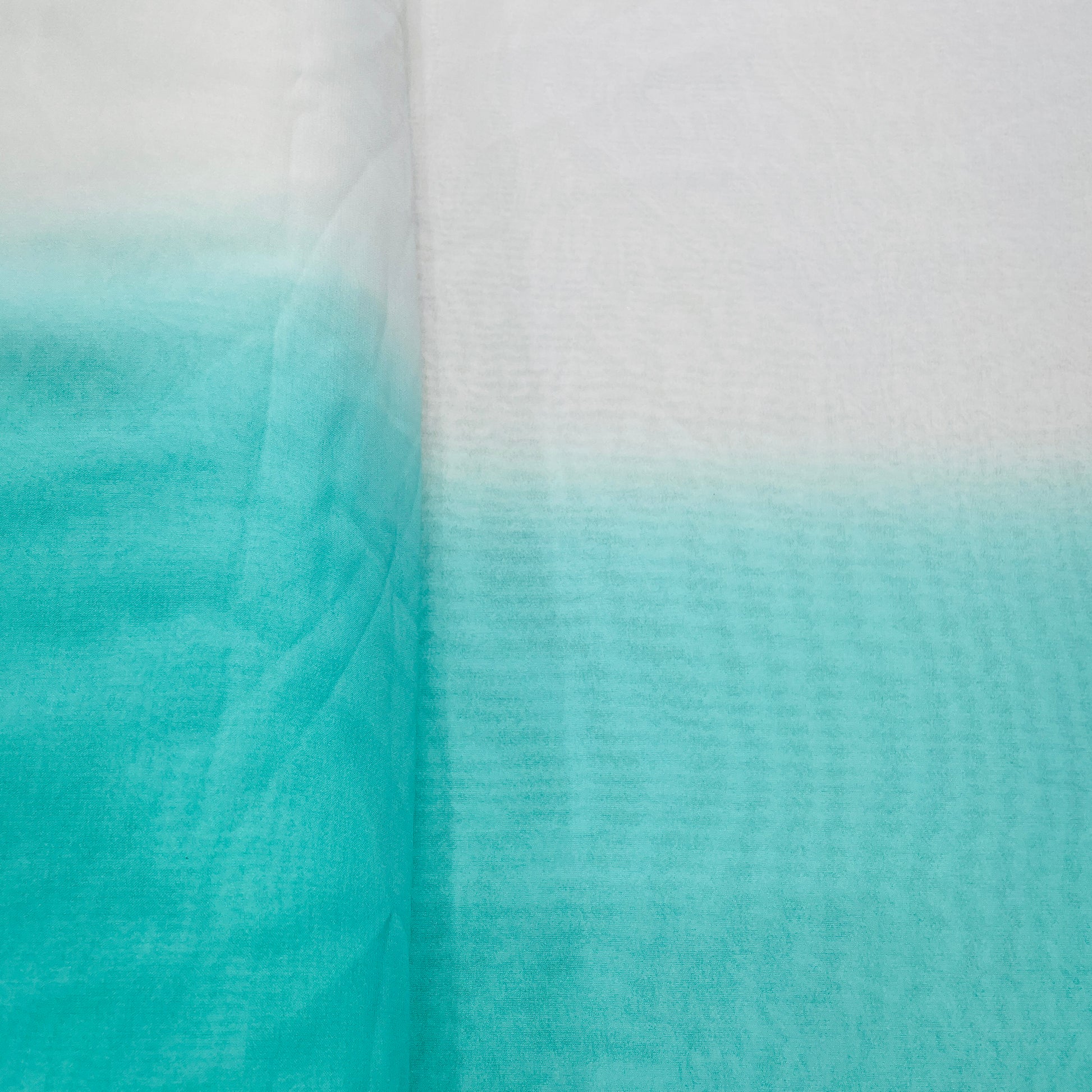 White with Sea Green Solid Georgette Fabic - TradeUNO