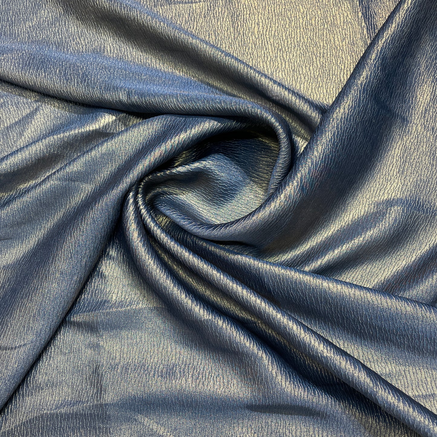 Sapphire Blue Gold Crush Solid Georgette Satin Fabric - TradeUNO