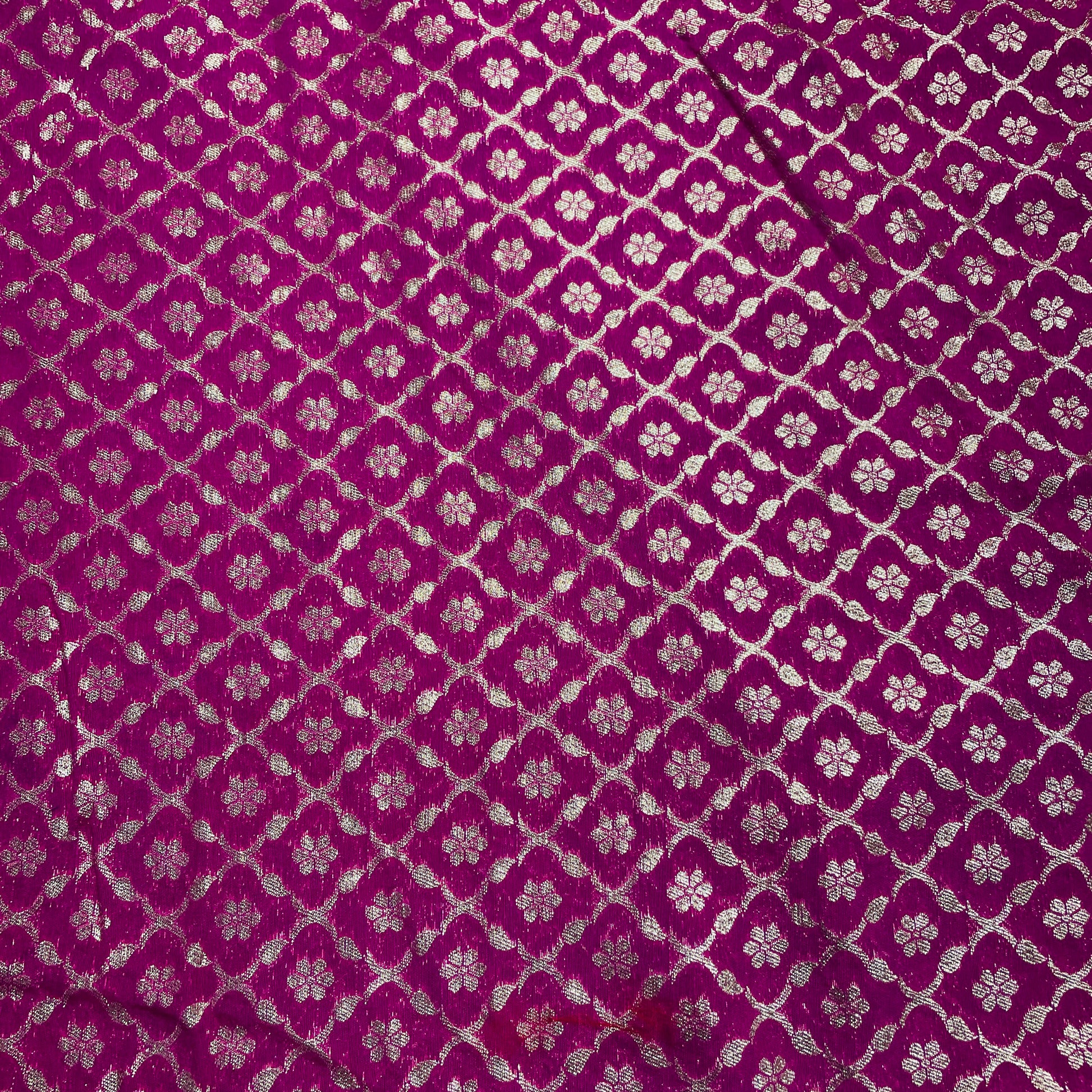 Pink Floral Geometrical Chanderi Fabric - TradeUNO