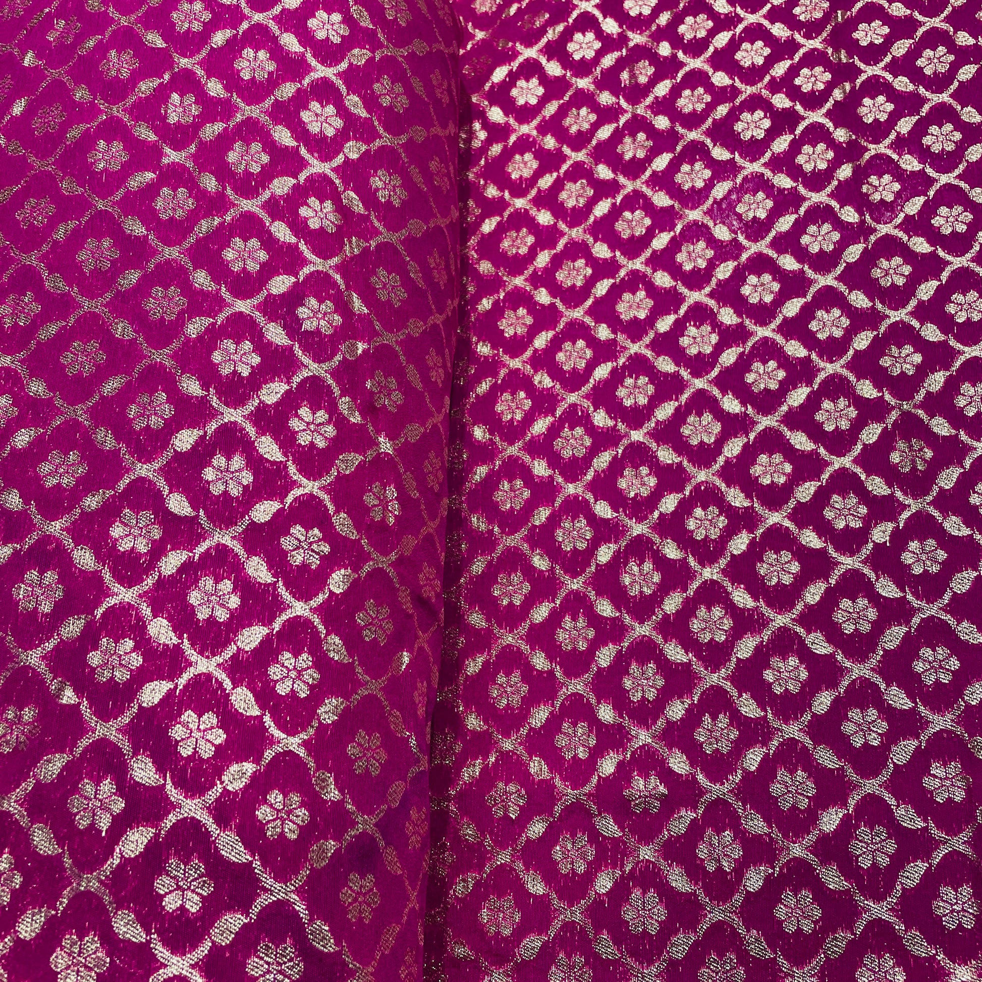 Pink Floral Geometrical Chanderi Fabric - TradeUNO