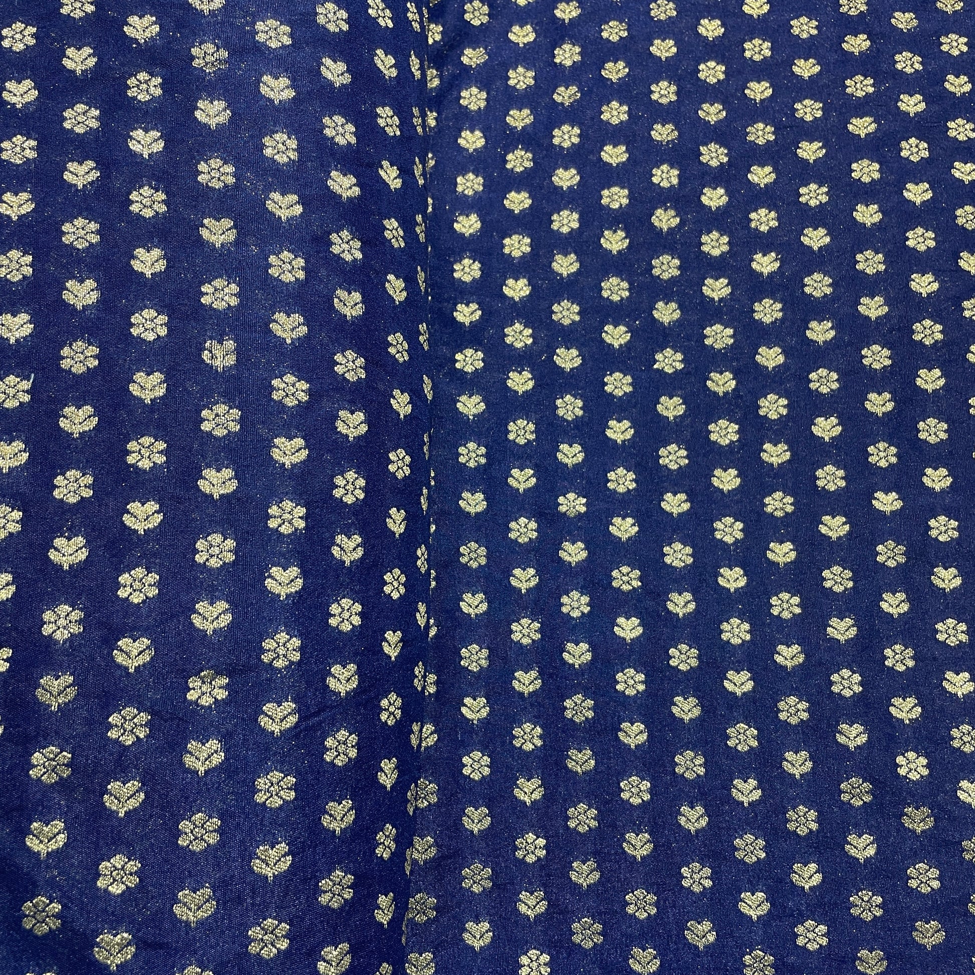 Navy Blue Floral Chanderi Fabric - TradeUNO