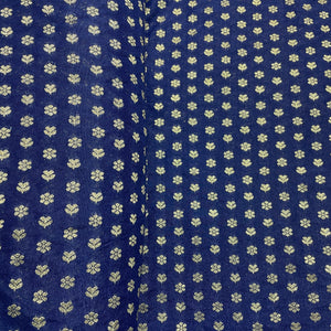Navy Blue Floral Chanderi Fabric - TradeUNO