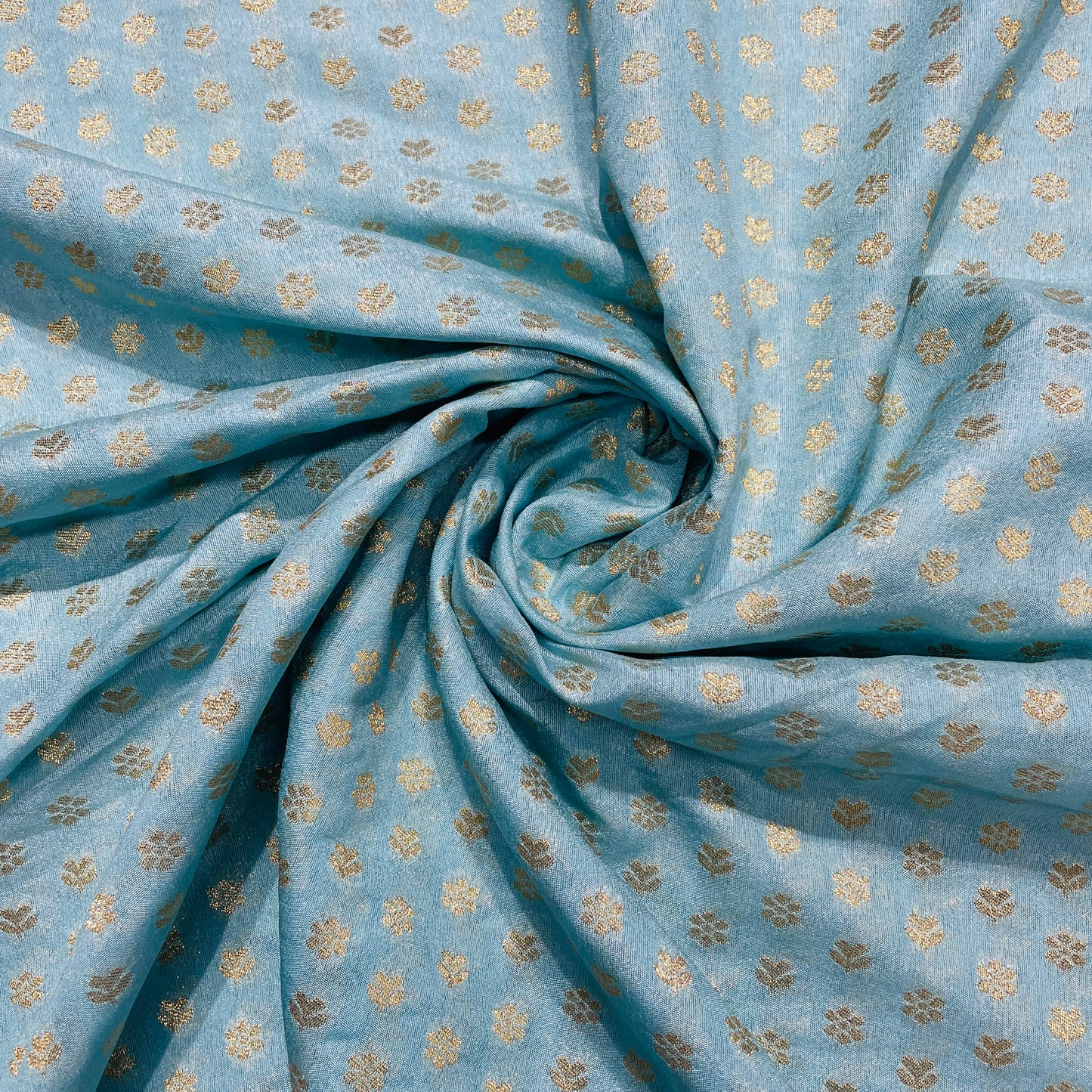 Sky Blue Floral Chanderi Fabric - TradeUNO