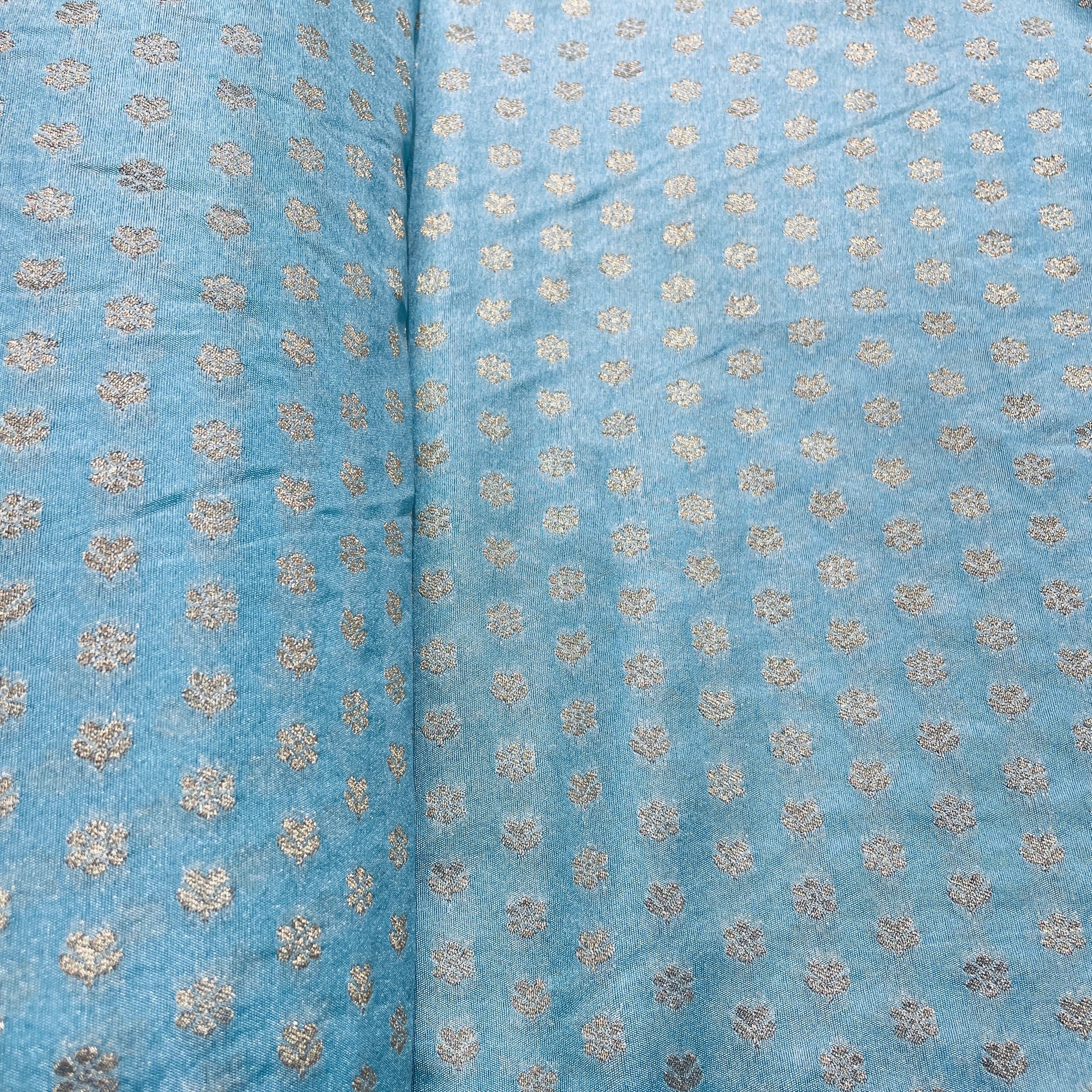 Sky Blue Floral Chanderi Fabric - TradeUNO