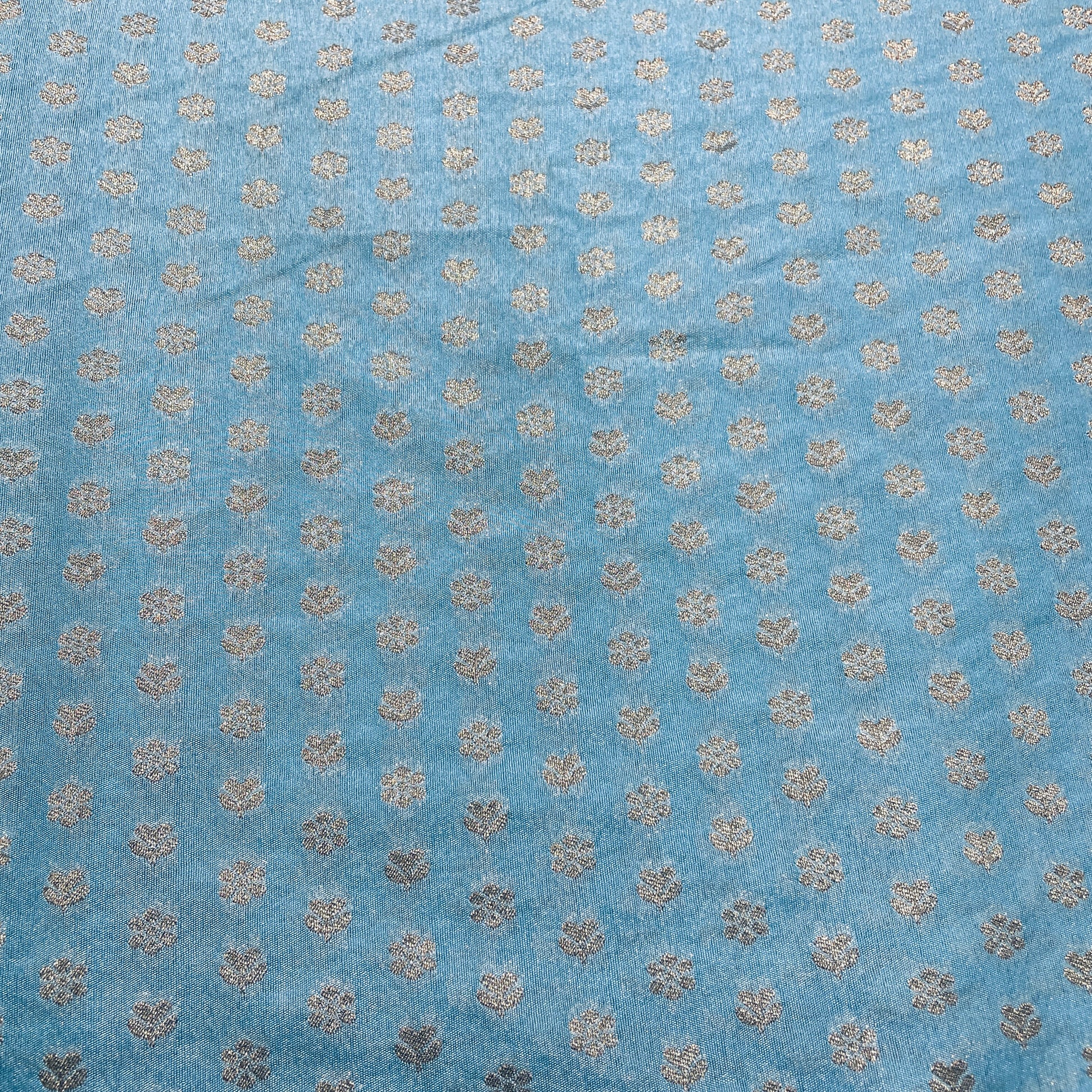 Sky Blue Floral Chanderi Fabric - TradeUNO