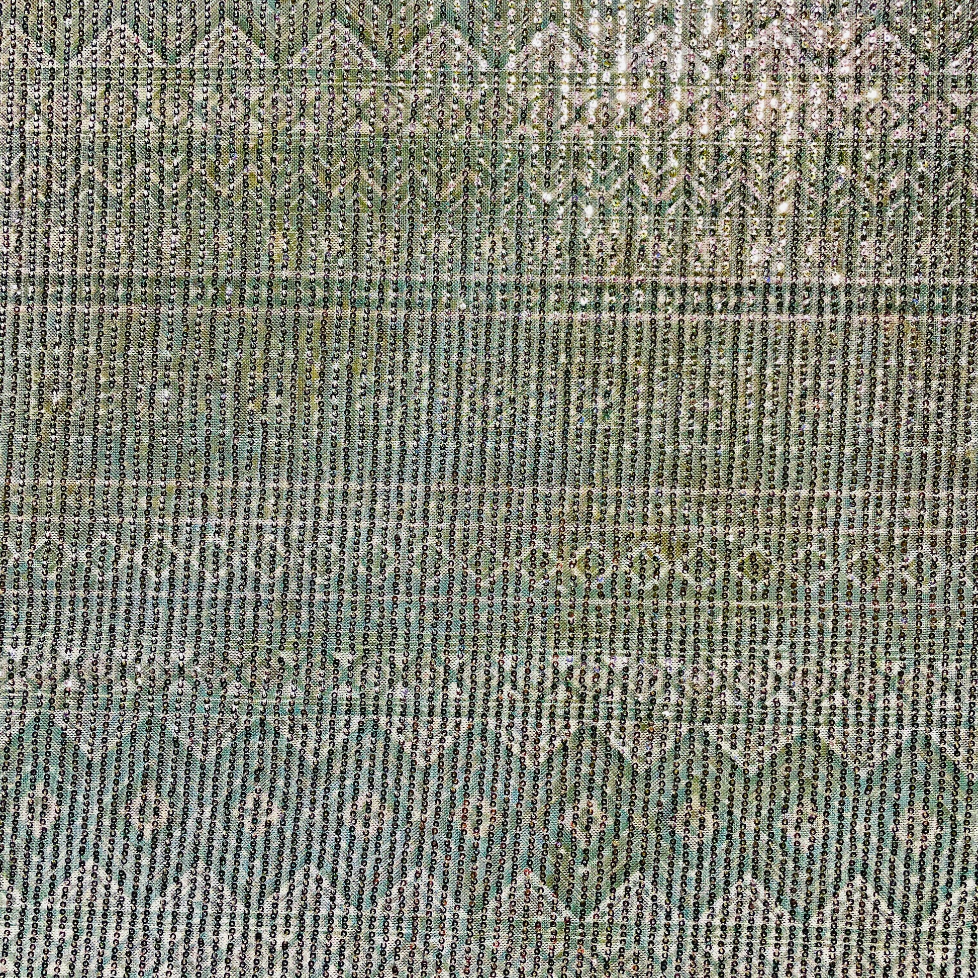 Olive Green Geometrical Sequence Embroidery Net Lycra Fabric - TradeUNO