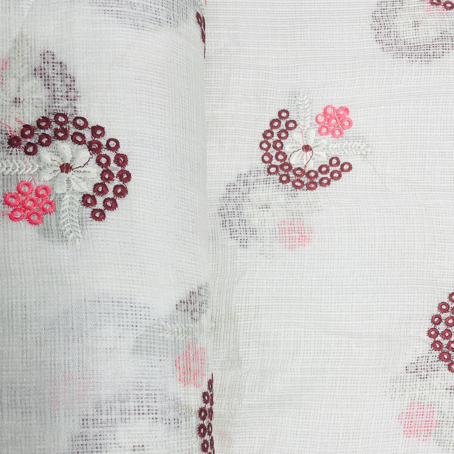 White & Multicolor Floral Thread Embroidery Kota Cotton NT-8404 - TradeUNO