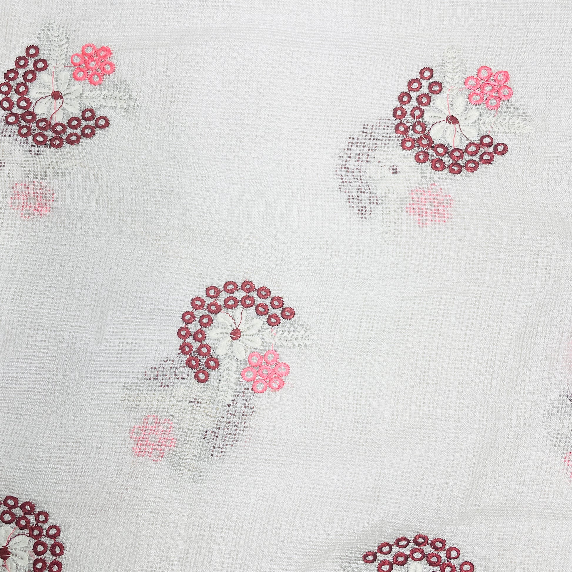 White & Multicolor Floral Thread Embroidery Kota Cotton NT-8404 - TradeUNO