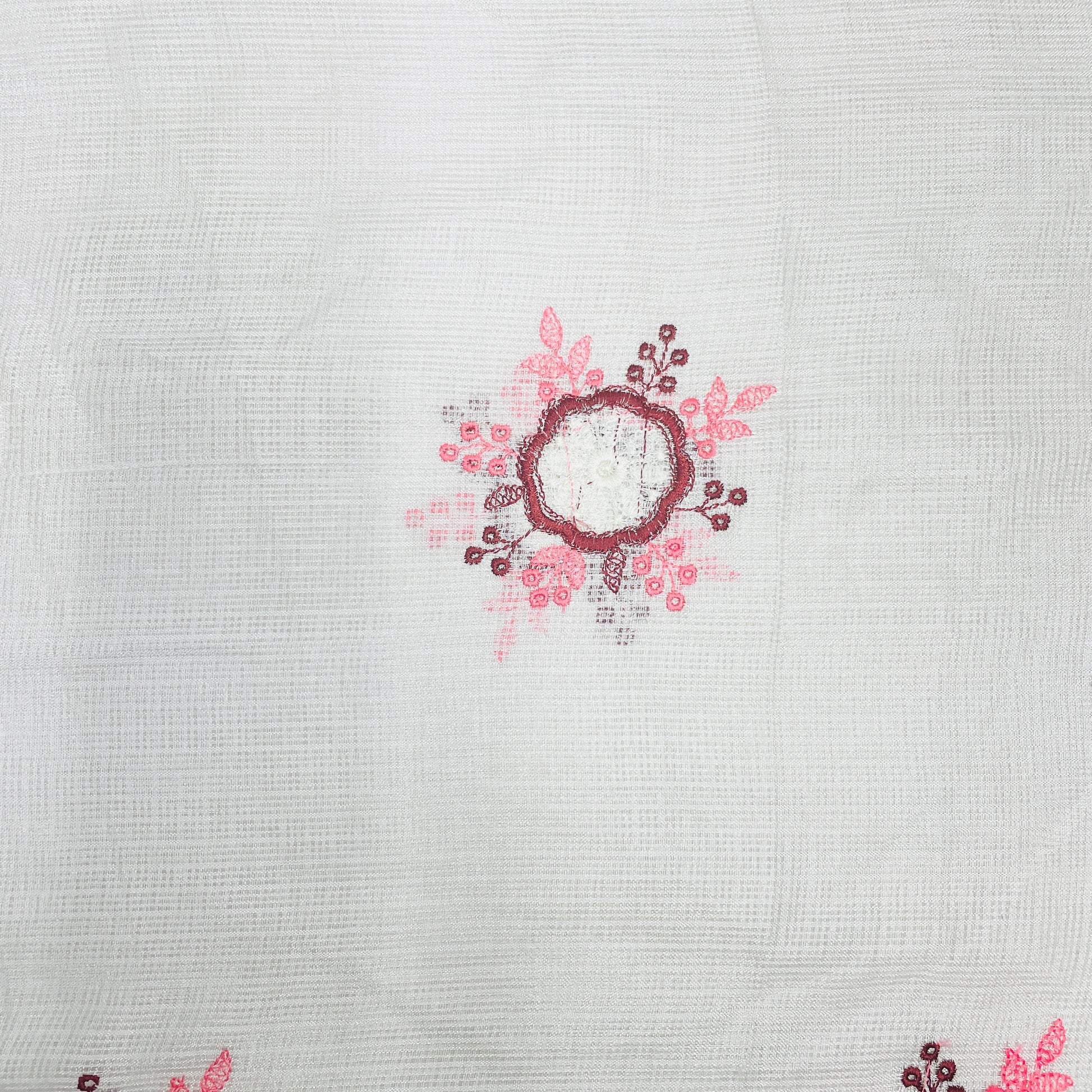 White & Multicolor Floral Thread Embroidery Kota Cotton NT-8407 - TradeUNO