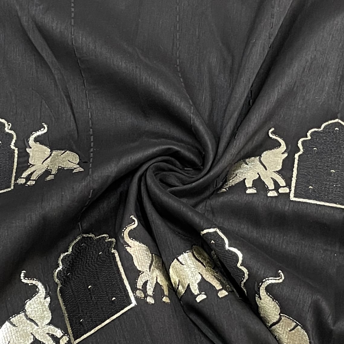Classic Black Golden Foil Animal Russian Silk Fabric
