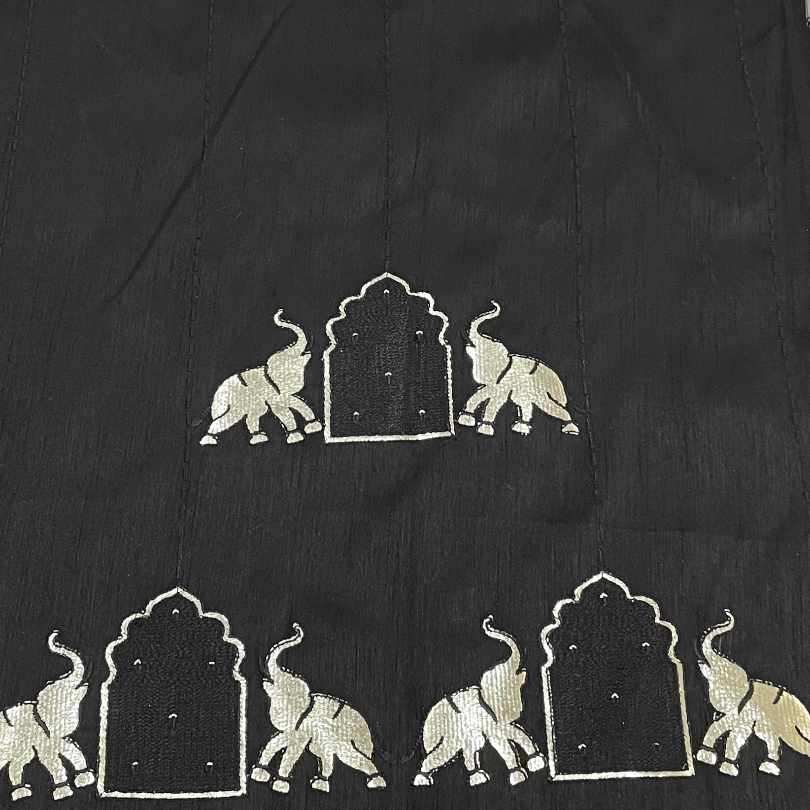 Classic Black Golden Foil Animal Russian Silk Fabric