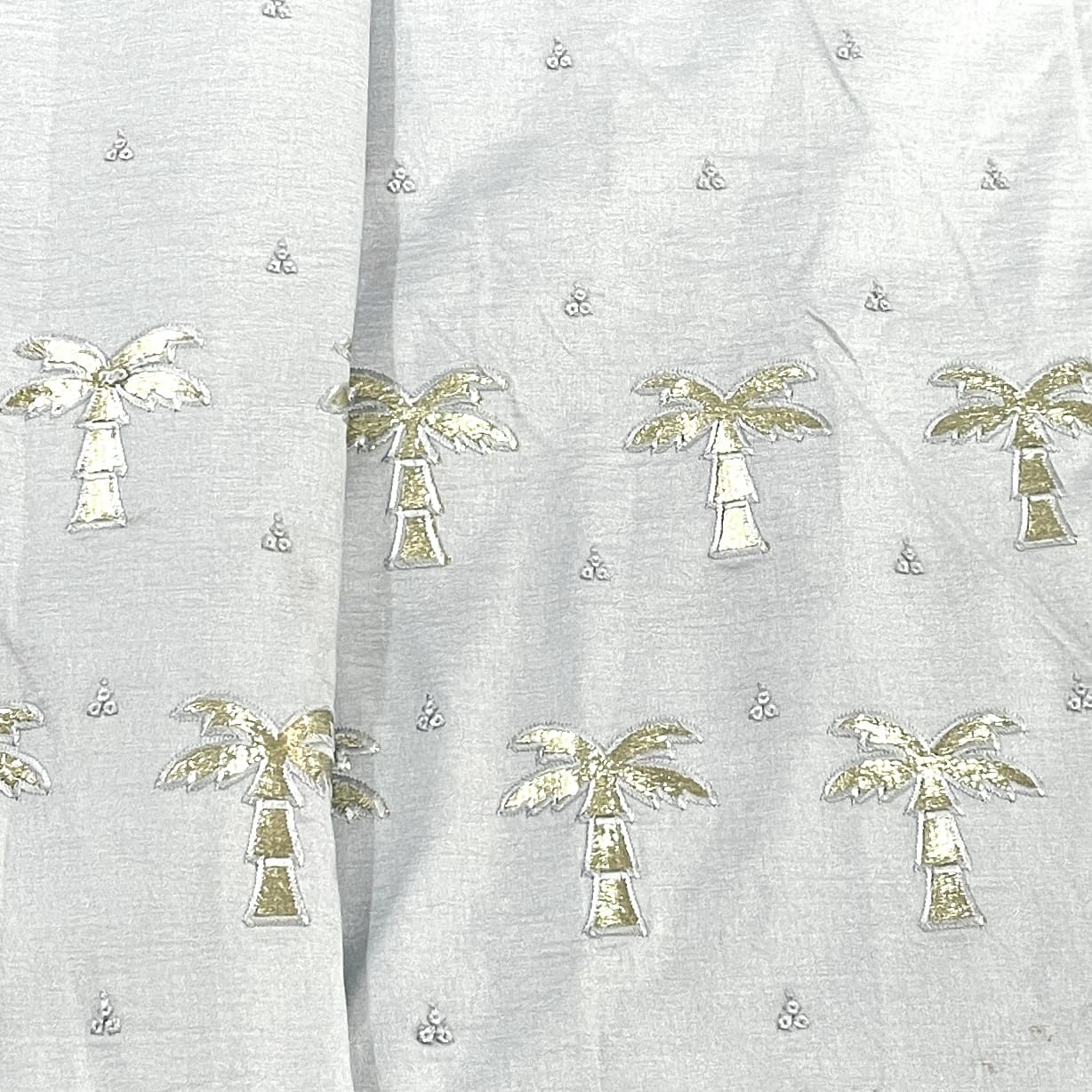 Classic Light Steel Blue Golden Foil Thread Embroidery Russian Silk Fabric