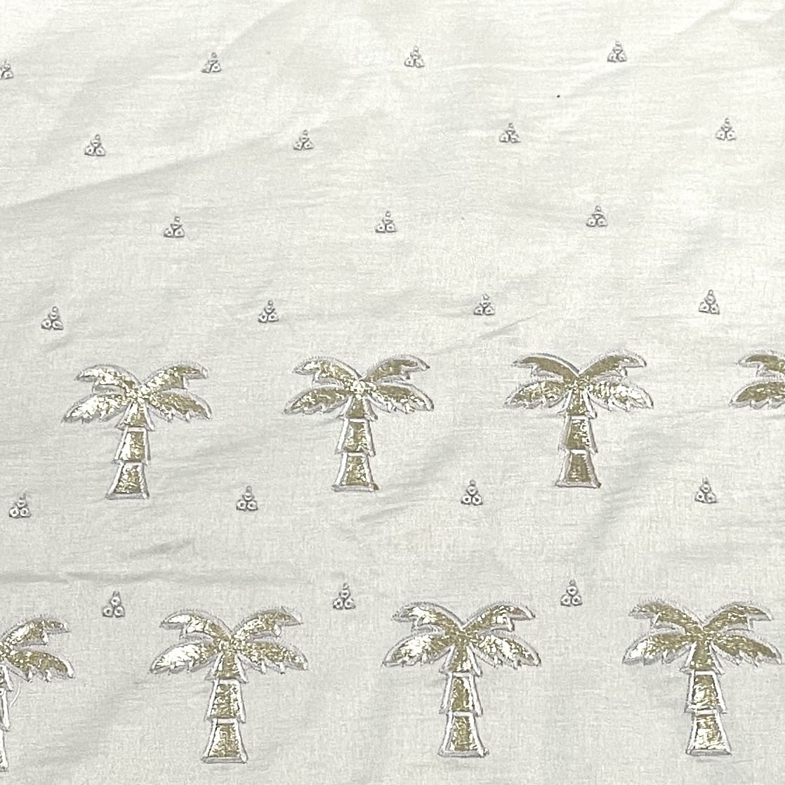 Classic Light Sage Green Golden Foil Thread Embroidery Russian Silk Fabric