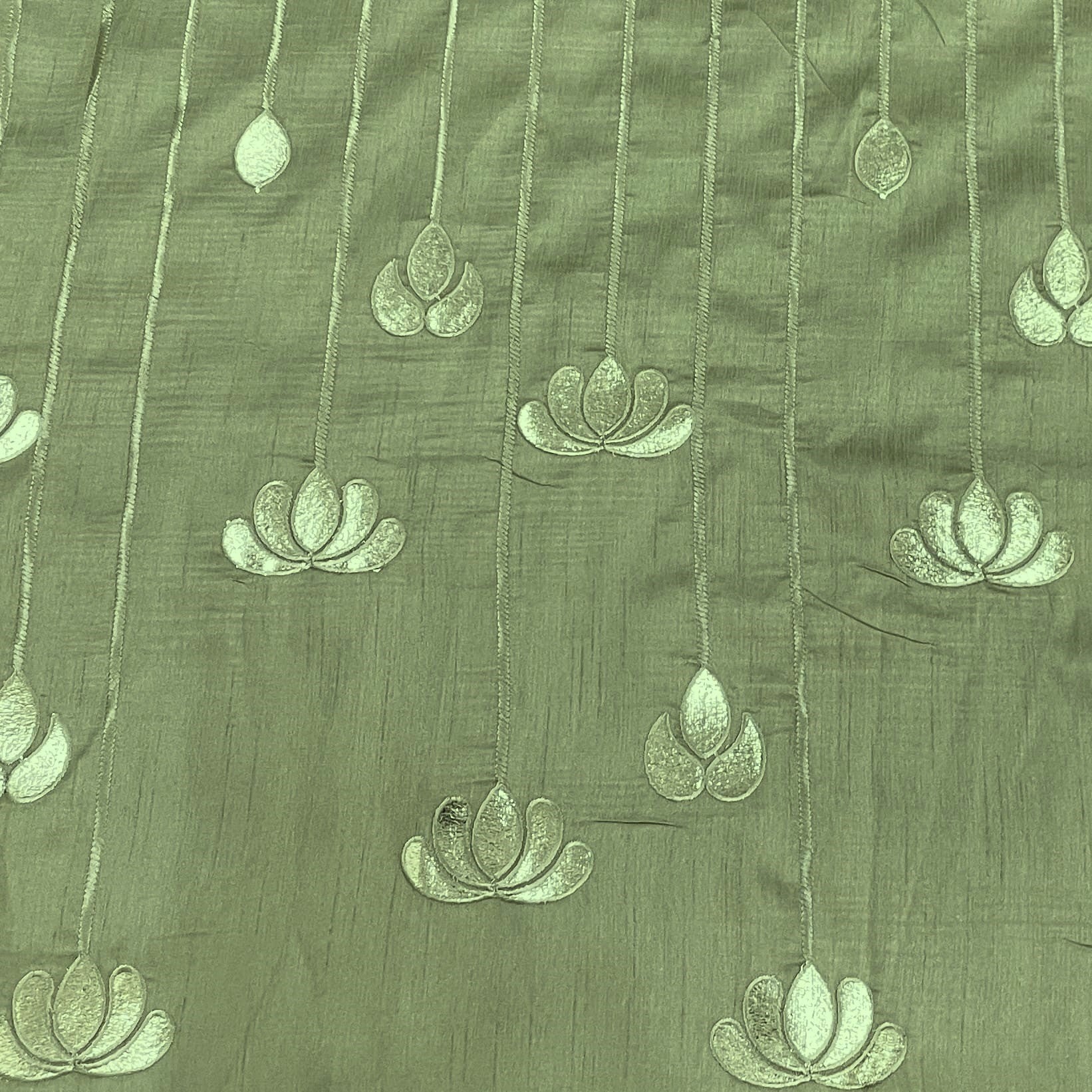 Classic Dark Sage Green Golden Foil Stripe Russian Silk Fabric