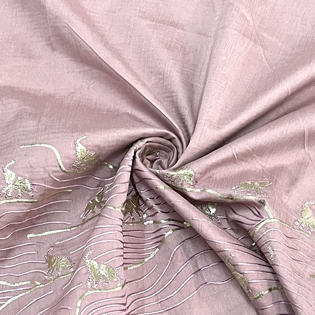 Classic Pink Foil Animal Embroidery Russian Silk Fabric