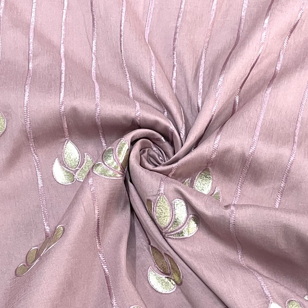 Classic Pink Golden Foil Stripe Russian Silk Fabric