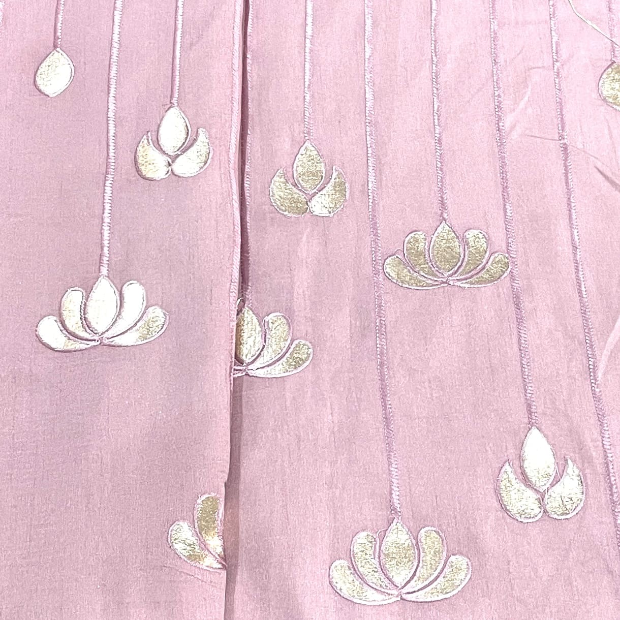 Classic Pink Golden Foil Stripe Russian Silk Fabric