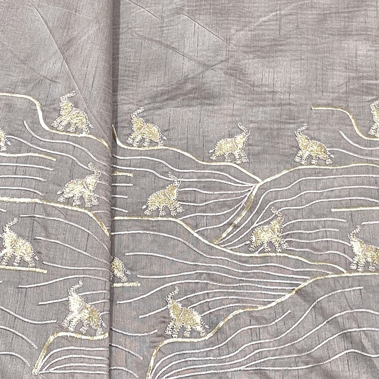Classic Dark Purple Foil Animal Embroidery Russian Silk Fabric