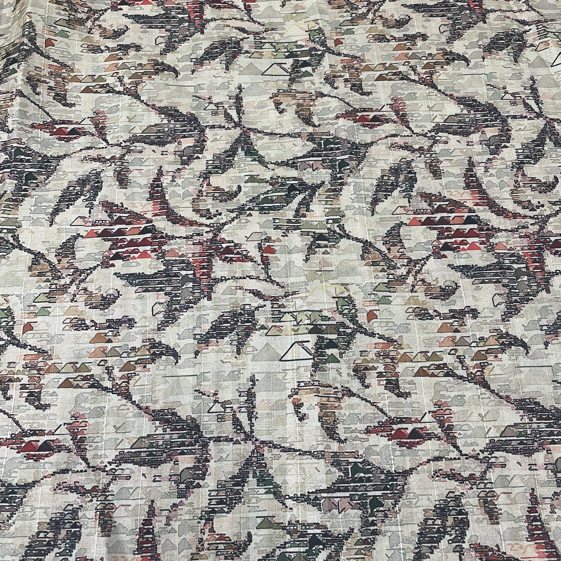 Classic Beige Multicolor Floral Print Tussar Silk Fabric